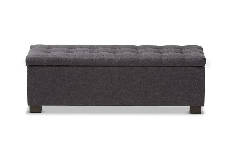 Roanoke Dark Grey Fabric Upholstered Grid-Tufting Storage Ottoman Bench