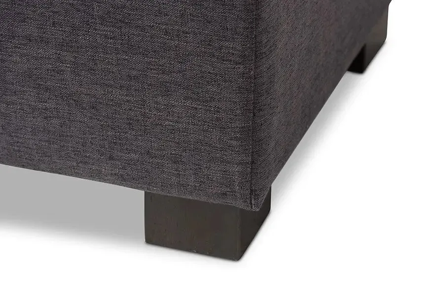 Roanoke Dark Grey Fabric Upholstered Grid-Tufting Storage Ottoman Bench