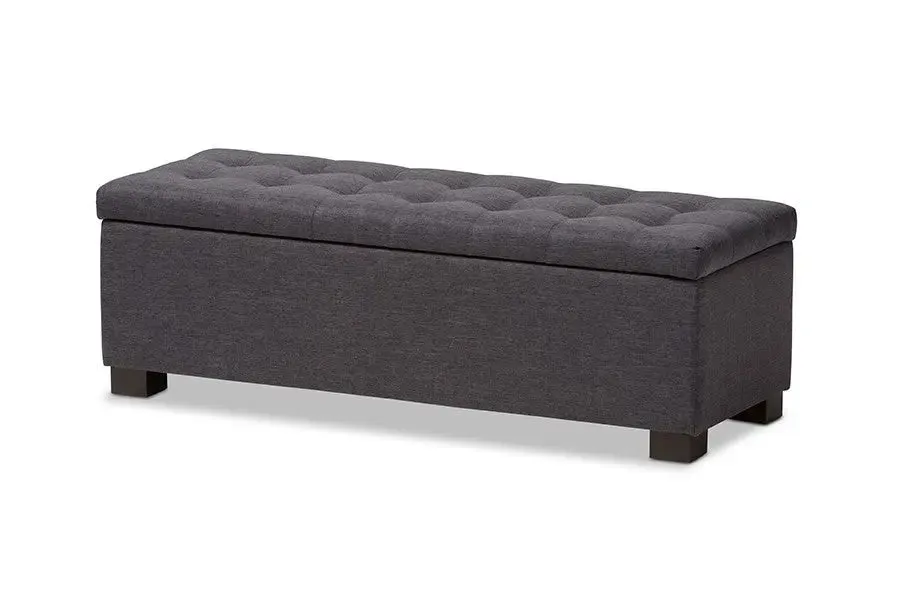 Roanoke Dark Grey Fabric Upholstered Grid-Tufting Storage Ottoman Bench