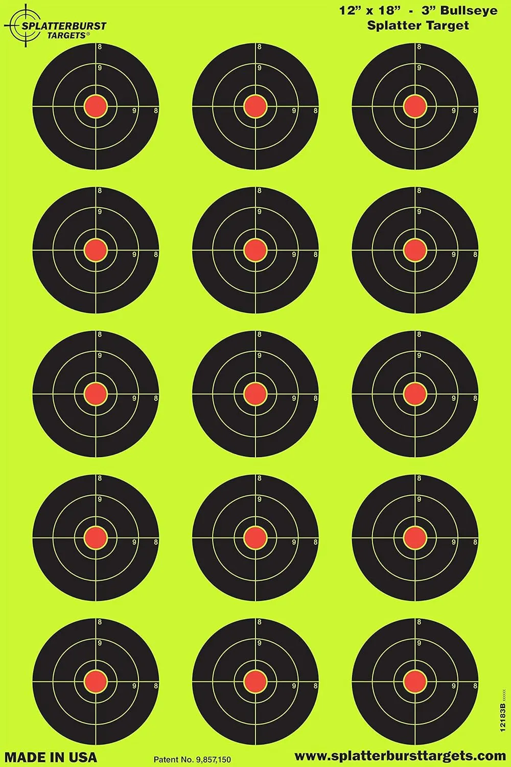 Splatterburst Targets - 12 x18 inch - 3 inch Bullseye Splatter Target - Easily See Your Shots Burst Bright Fluorescent Yellow Upon Impact - Made in The USA