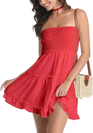 Summer Dresses for Women Strapless Tube Top Mini Dresses Beach Boho Sundress 2025