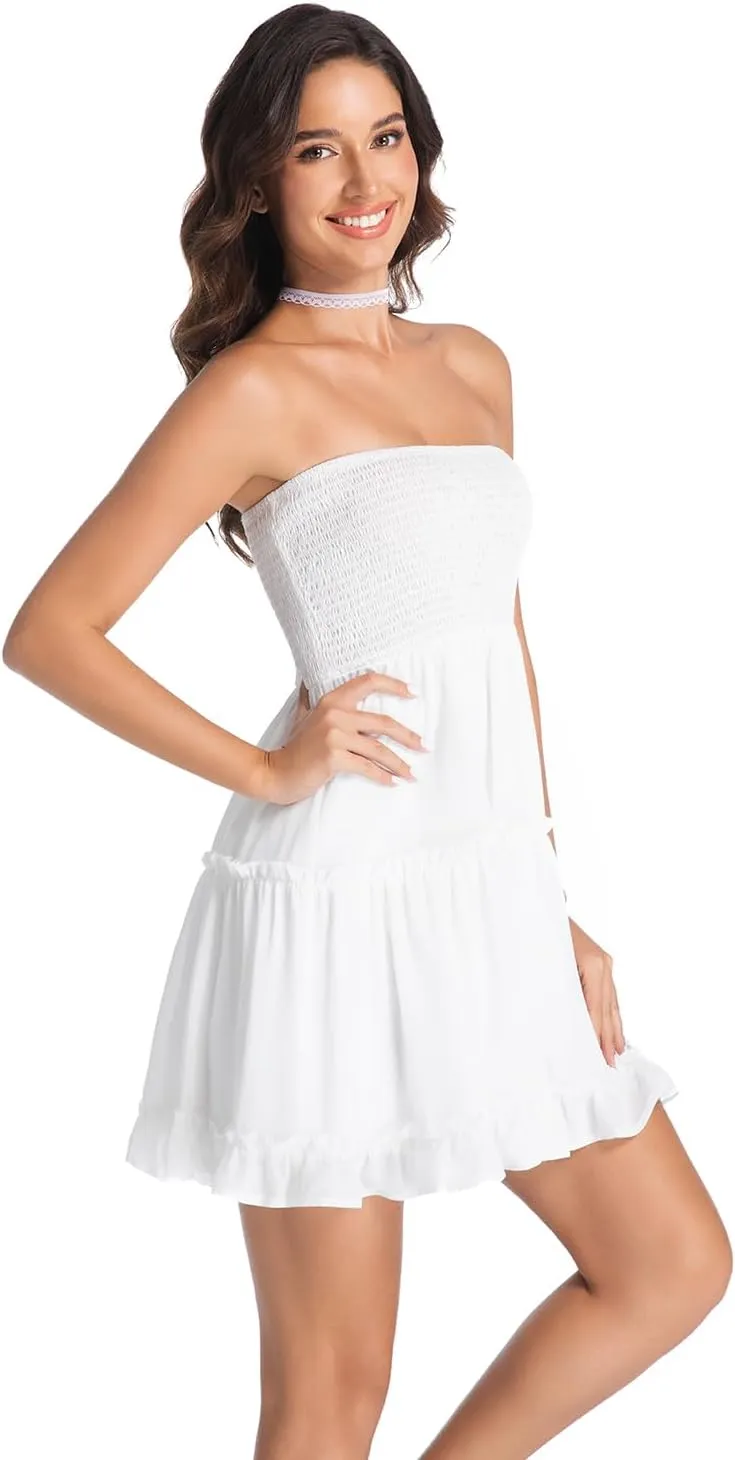 Summer Dresses for Women Strapless Tube Top Mini Dresses Beach Boho Sundress 2025