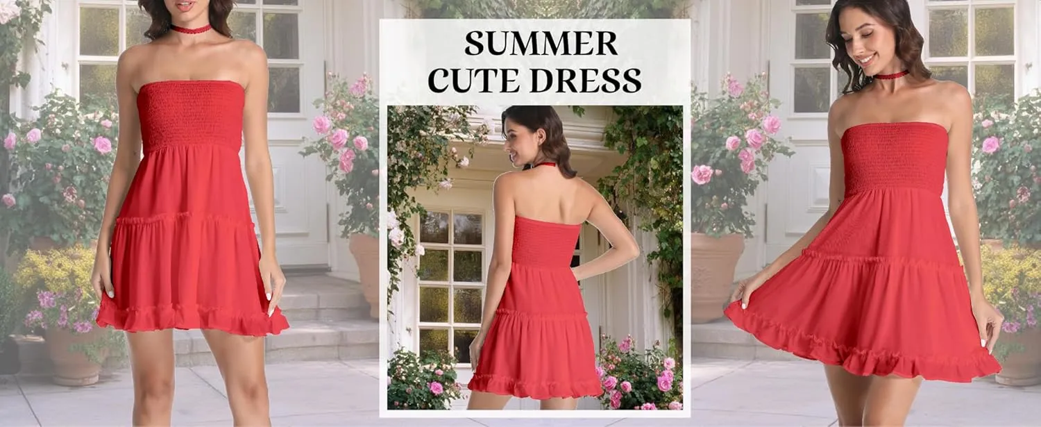 Summer Dresses for Women Strapless Tube Top Mini Dresses Beach Boho Sundress 2025