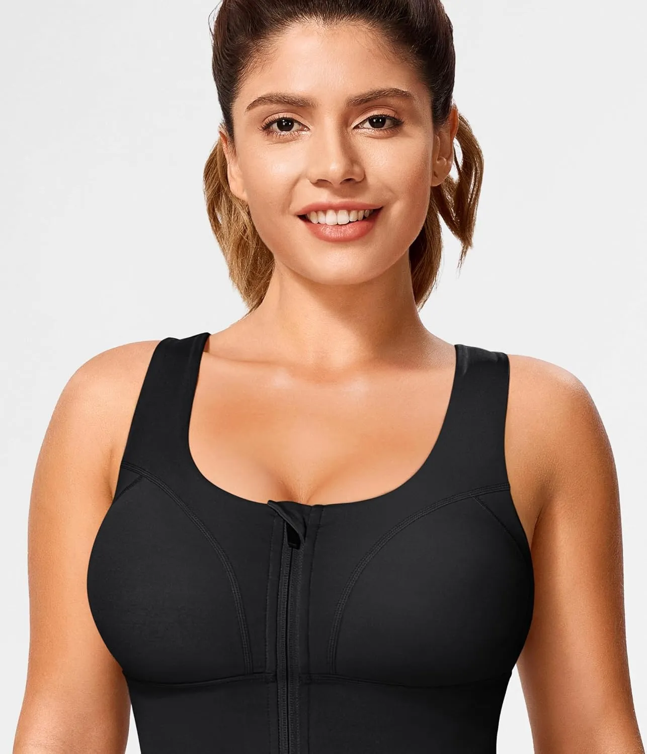 TrainingGirl Zip Front Closure Longline Sports Bras for Women - Workout Crop Tank Tops Yoga Camisole Criss Cross Back