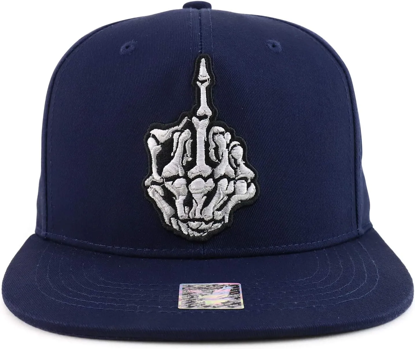 Trendy Apparel Shop Skeleton Middle Finger Embroidered Flatbill Snapback Cap