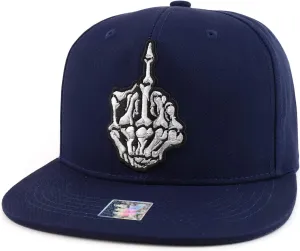Trendy Apparel Shop Skeleton Middle Finger Embroidered Flatbill Snapback Cap