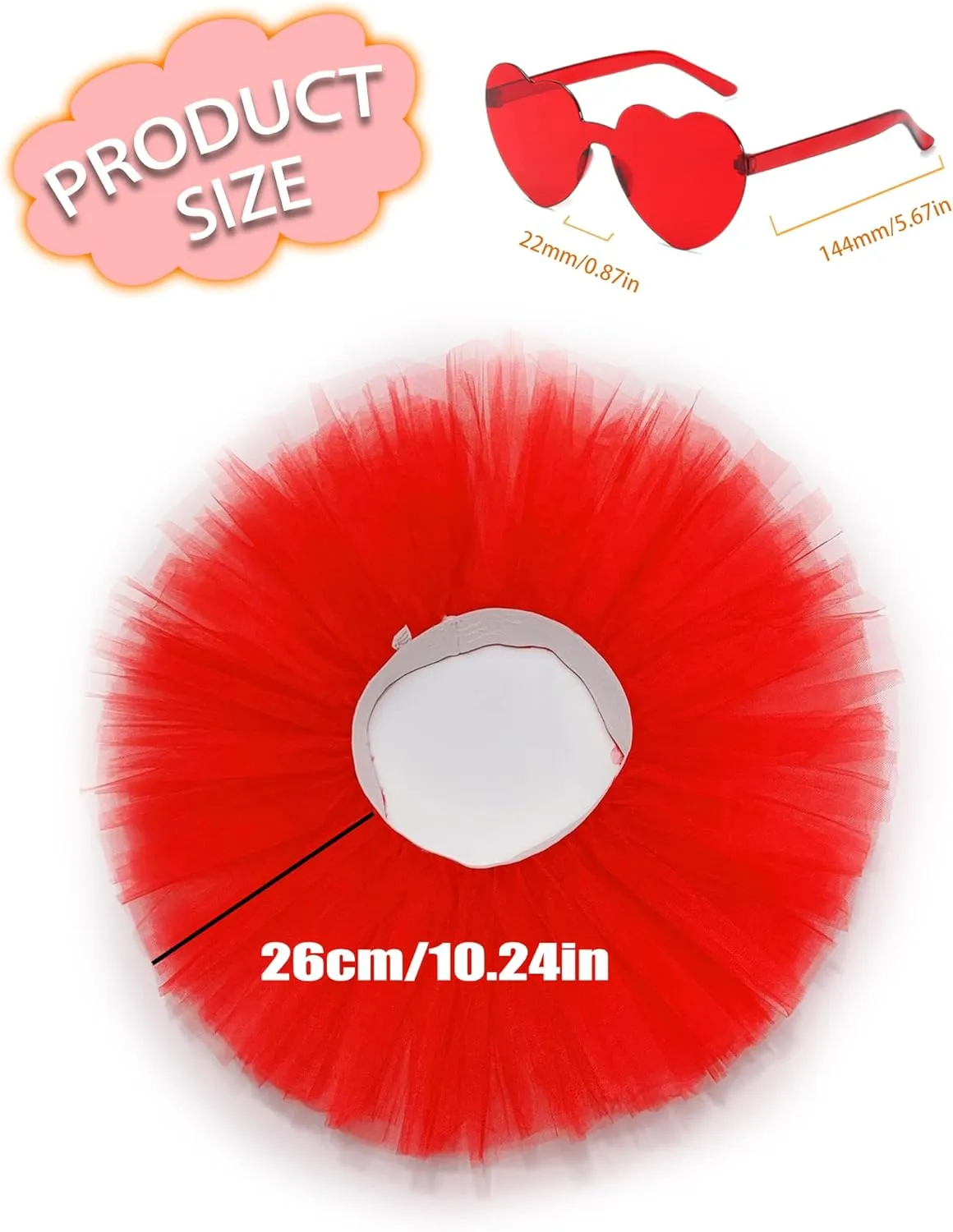 Tutu Skirt 5 Layered with Heart Sunglasses Tutus Tulle Ballet Tutu Skirts for Women & Girls Party Dance Dress