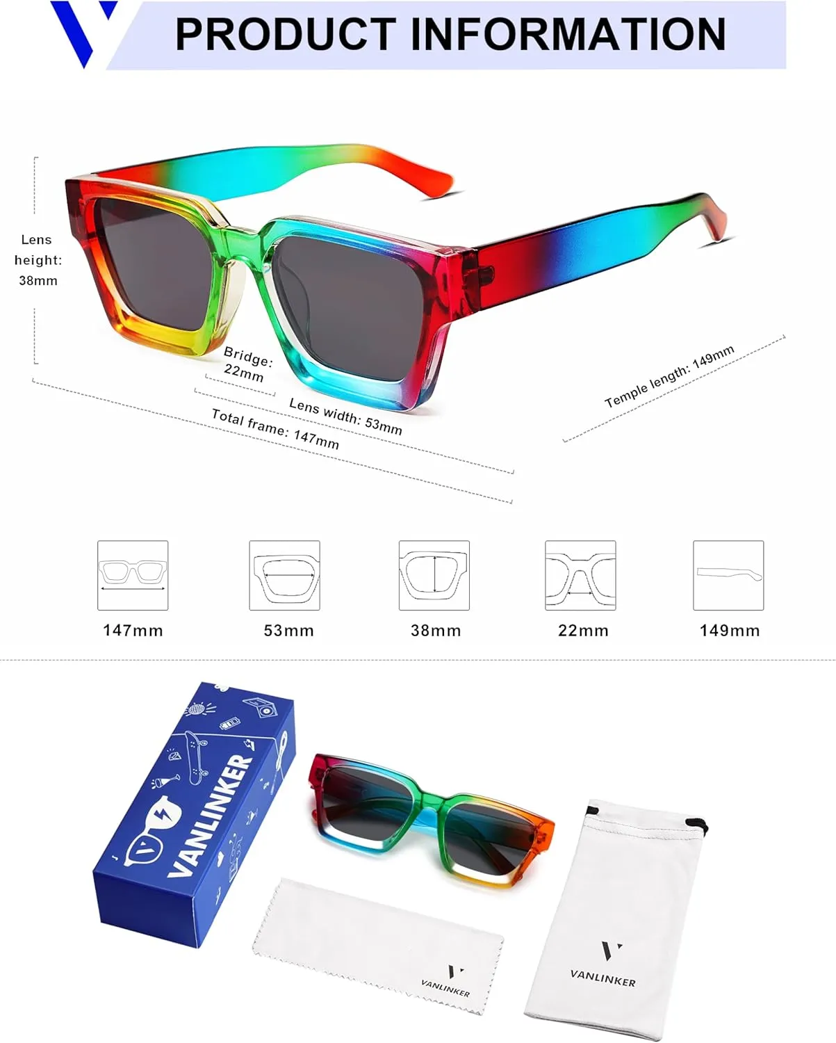 VANLINKER Thick Square Sunglasses for Men Women Retro Chunky Rectangle Shades UV400 Protection VL9731