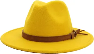 Women's Wide Brim Fedora Hats for Women Men Church Party Jazz Cap Unisex Vintage Panama Hat Yellow